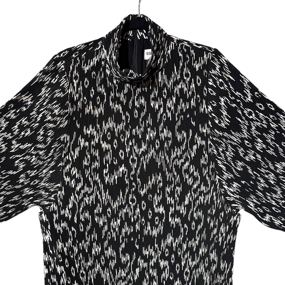 Essentiel Antwerp Astatic Pleated Mock Neck Bishop Sleeve Dress Black White 40 - Picture 5 of 13